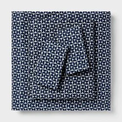 King Cotton Blend Sateen Sheet Set Navy Geo - Room Essentials™