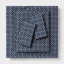 King Cotton Blend Sateen Sheet Set Navy Geo - Room Essentials™
