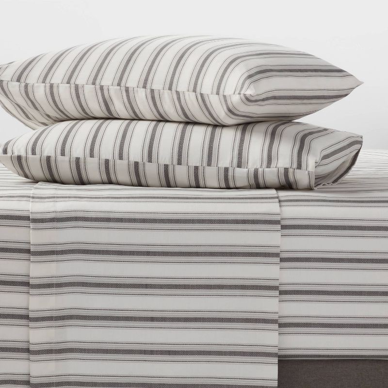 slide 2 of 4, Full Cotton Blend Sateen Sheet Set Gray Textured Stripe - Room Essentials™, 1 ct