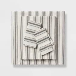 Full Cotton Blend Sateen Sheet Set Gray Textured Stripe - Room Essentials™