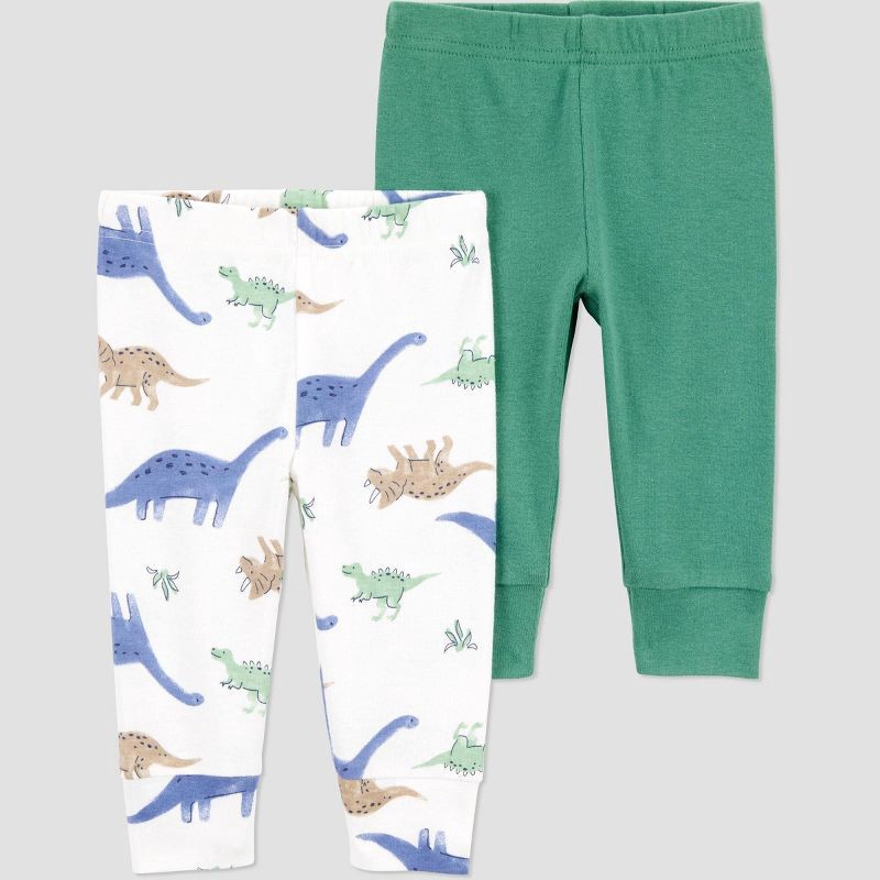 slide 1 of 5, Carter's Just One You®️ Baby Boys' 2pk Pants - Green/White 18M: Dinosaur Pattern, Slim Fit, Elastic Waistband, 2 ct