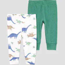 Carter's Just One You®️ Baby Boys' 2pk Pants - Green/White 18M: Dinosaur Pattern, Slim Fit, Elastic Waistband
