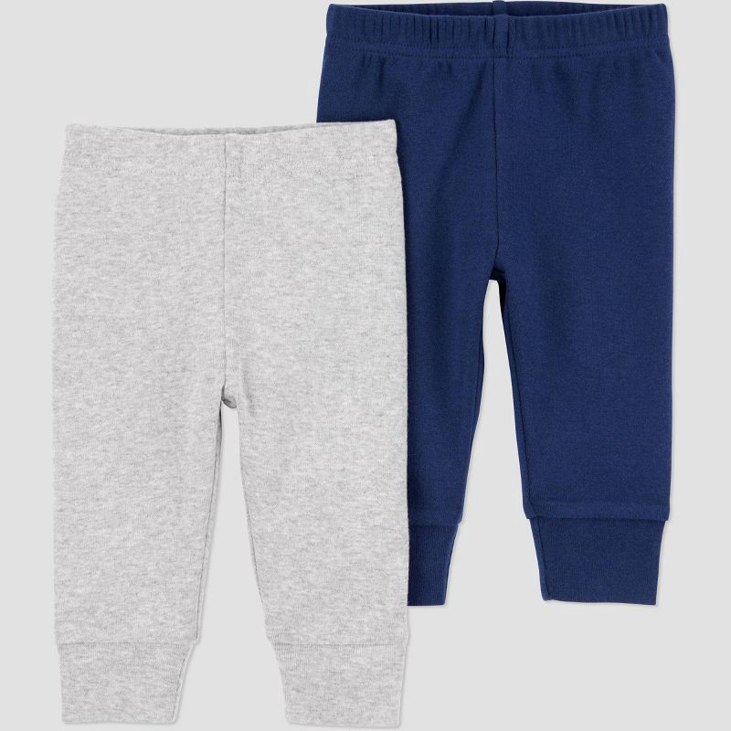 slide 1 of 3, Carter's Just One You®️ Baby Boys' 2pk Pants - Gray/Navy Blue 12M: Slim Fit, Full Waistband Elastic, Pull-On Style, Ankle Length, 2 ct
