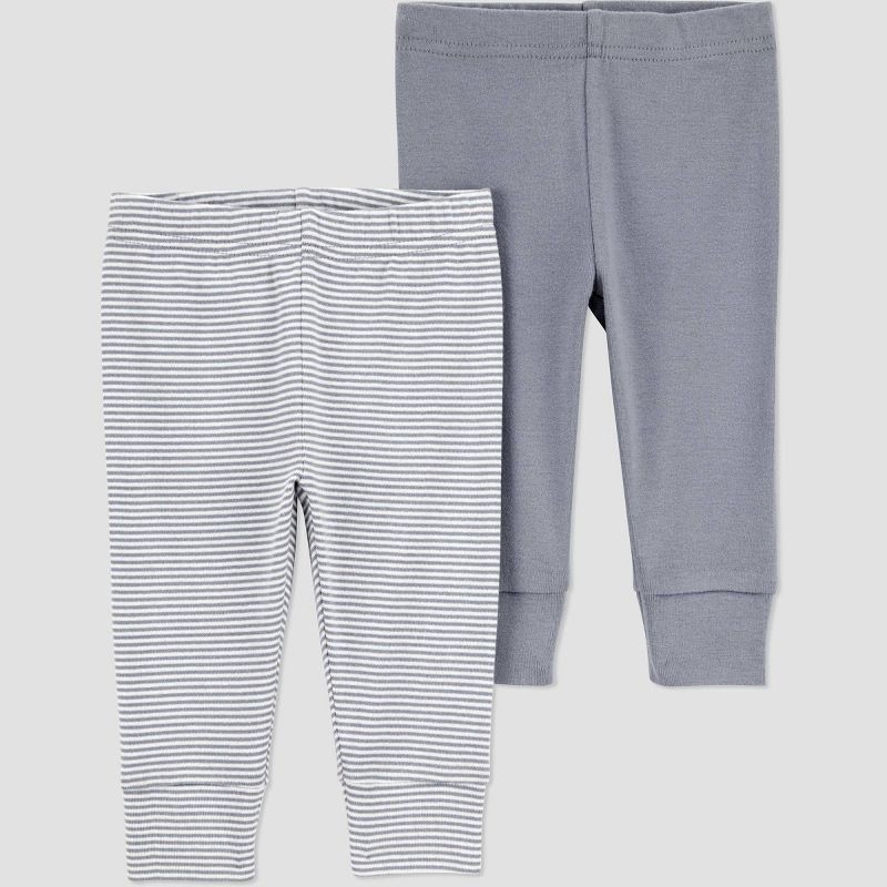 slide 1 of 4, Carter's Just One You®️ Baby Boys' 2pk Pants - Gray 18M: Cotton Slim Fit, Full Waistband Elastic, Ankle Length, Stripe Pattern, 2 ct