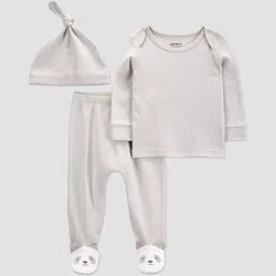 Carter's Just One You®️ Baby Boys' 3pc Long Sleeve Panta Feet Top & Bottom Set - Ivory 3M: Stripe Pattern, Cotton Fabric