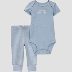 Carter's Just One You®️ Baby 2pc Little Brother Top & Bottom Set - 3M: Cotton Stripe Typography Outfit