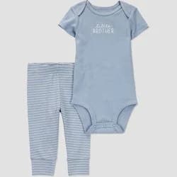 Carter's Just One You®️ Baby 2pc Little Brother Top & Bottom Set - 3M: Cotton Stripe Typography Outfit