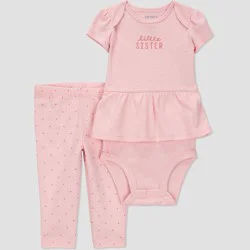 Carter's Just One You®️ Baby 2pc Little Sister Top & Bottom Set - 3M: Cotton Bodysuit & Pull-On Pants, Typography Pattern