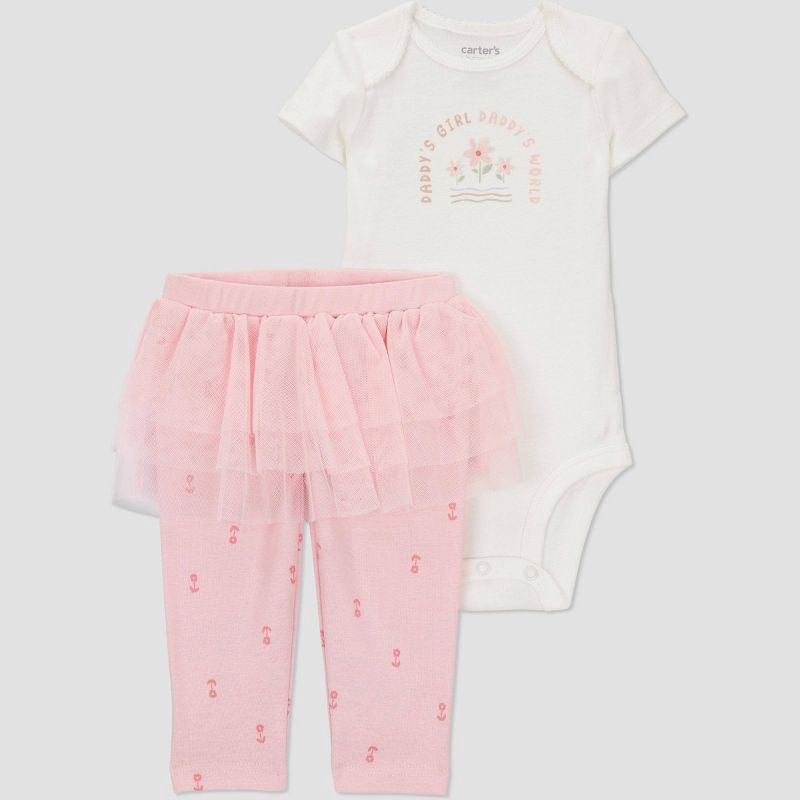 slide 1 of 4, Carter's Just One You®️ Baby Girls' 2pc 'Daddy's Girl' Top & Bottom Set - 9M: Floral Cotton Bodysuit & Pants, 2 ct