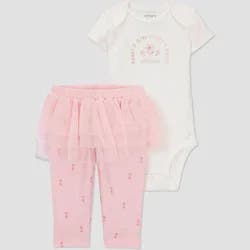 Carter's Just One You®️ Baby Girls' 2pc 'Daddy's Girl' Top & Bottom Set - 12M: Floral Cotton Bodysuit & Pants