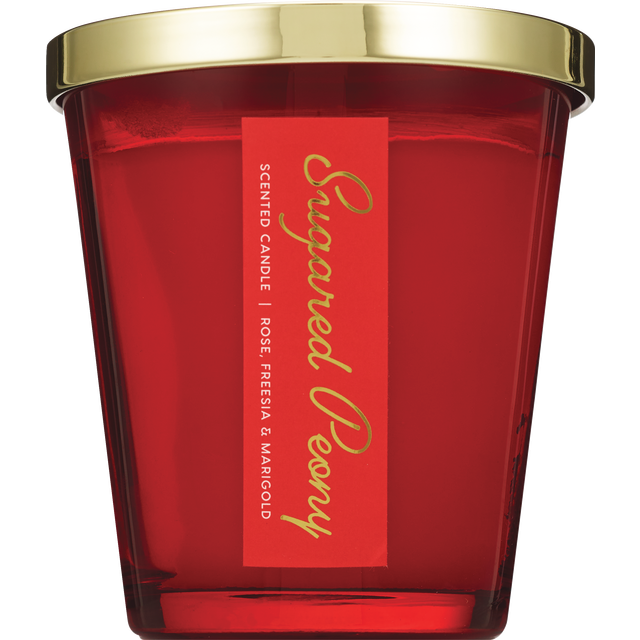 slide 1 of 1, 8Z Vase Gold Lid Red Sugared Peony, 1 ct