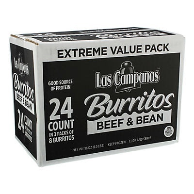 slide 1 of 1, Las Campanas Beef and Bean Burritos, 24 ct