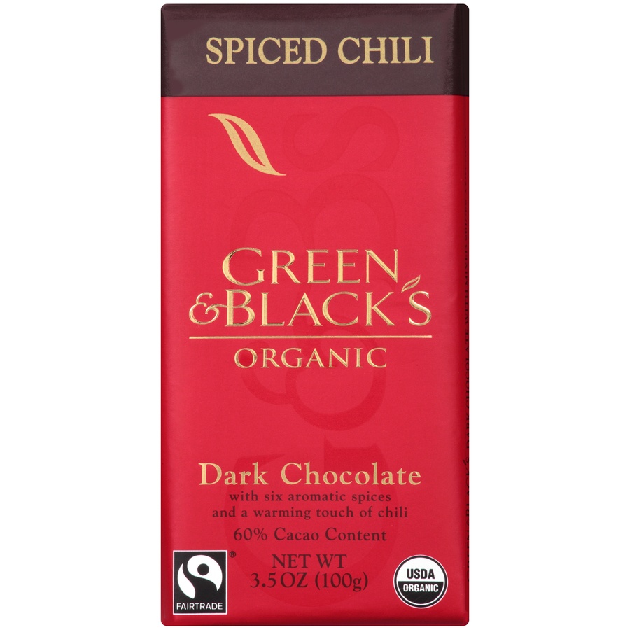 slide 1 of 5, Green & Black's Organic Spiced Chili Dark Chocolate with 60% Cacao Content, 3.5 oz