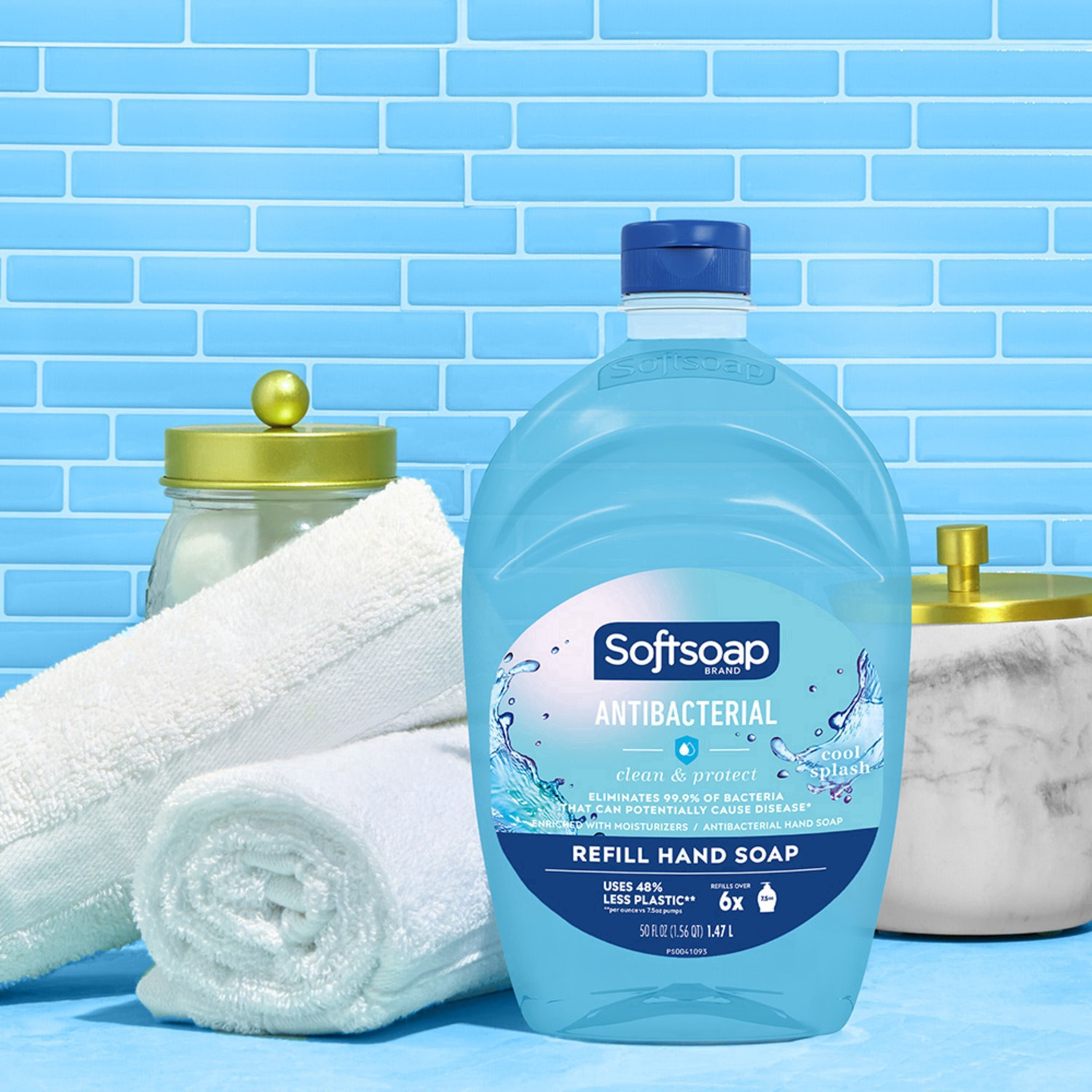 slide 5 of 29, Softsoap Antibacterial Liquid Hand Soap, Clean and Protect Cool Splash Scent Hand Soap, 50 Oz. Refill Bottle, 50 oz