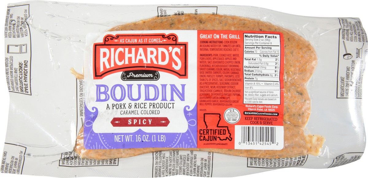 slide 1 of 9, Richard's Premium Spicy Boudin 16 oz, 16 oz