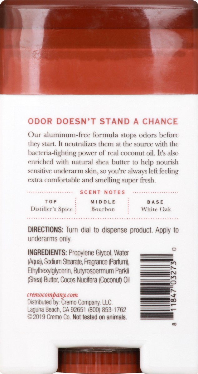 slide 7 of 9, Cremo Deodorant Stick Bourbon & Oak, 2.65 oz