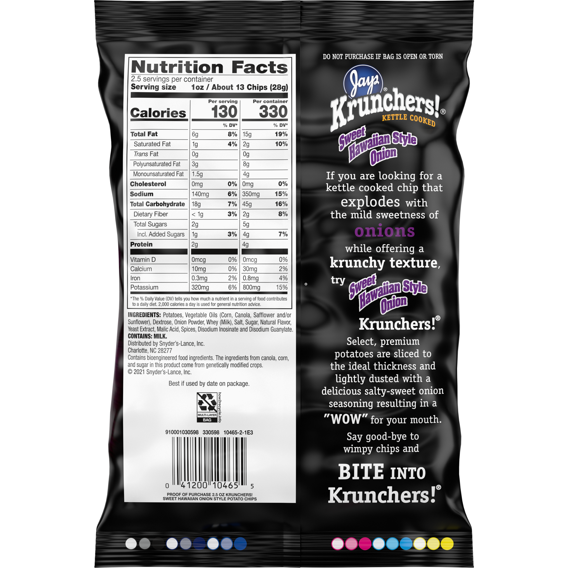 slide 5 of 5, Kruncher's! Kettle Cooked Potato Chips, Sweet Hawaiian Style Onion, 2.5 Oz Snack Bag, 2.5 oz