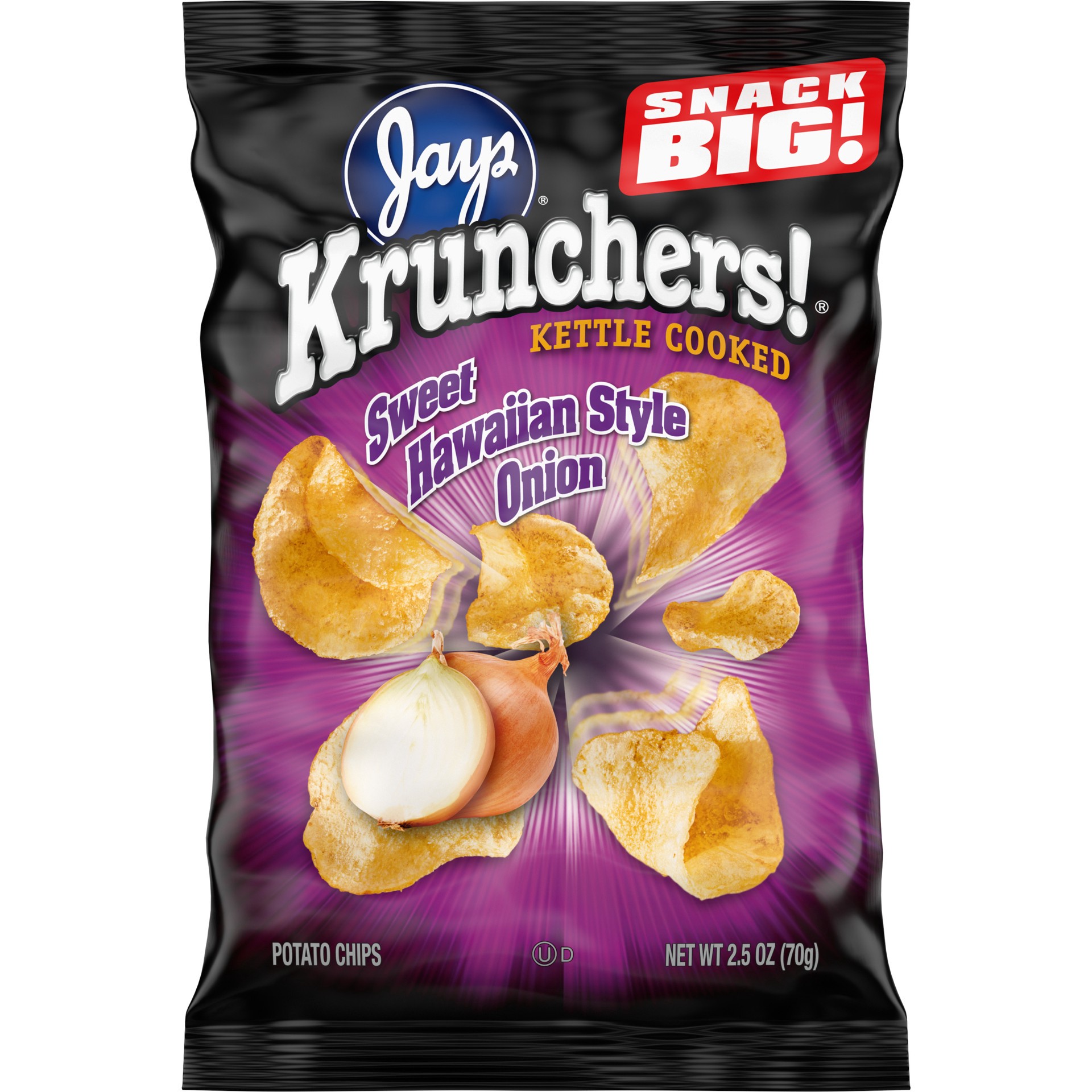 slide 1 of 5, Kruncher's! Kettle Cooked Potato Chips, Sweet Hawaiian Style Onion, 2.5 Oz Snack Bag, 2.5 oz