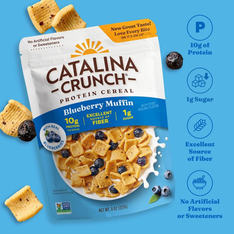 slide 4 of 8, Catalina Crunch Pairings Blueberry Muffin Protein Breakfast Cereal - 8oz, 8 oz