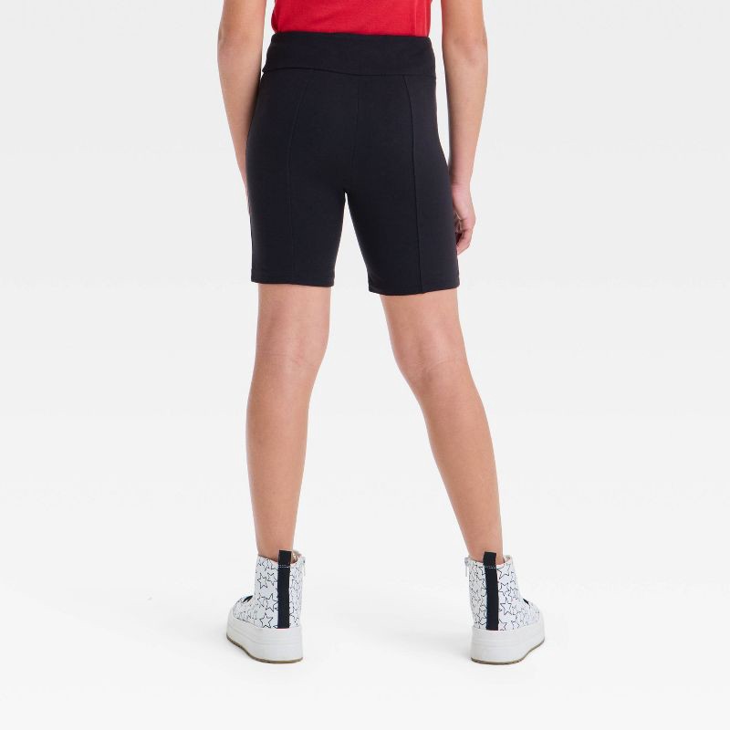 slide 2 of 3, Girls' Long Bike Shorts - art class™ Black XL: High Rise, Slim Fit, Jersey, Hidden Pocket, Turnback Hem, 6.25" Inseam, 1 ct