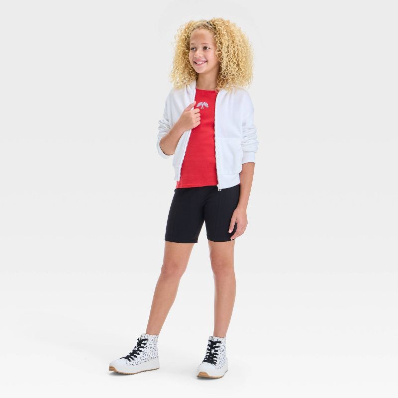 slide 3 of 3, Girls' Long Bike Shorts - art class™ Black XL: High Rise, Slim Fit, Jersey, Hidden Pocket, Turnback Hem, 6.25" Inseam, 1 ct