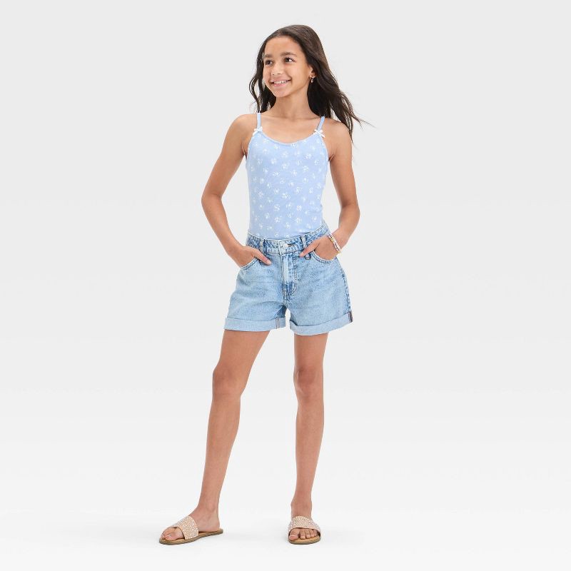 slide 3 of 3, Girls' High Rise Jean Shorts - art class™ Light Wash L: Adjustable Waistband, Lightweight Denim, 3" Inseam, 1 ct