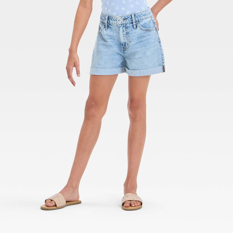 slide 1 of 3, Girls' High Rise Jean Shorts - art class™ Light Wash L: Adjustable Waistband, Lightweight Denim, 3" Inseam, 1 ct