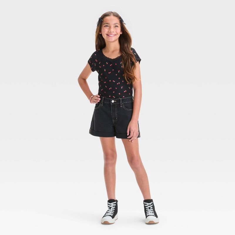slide 3 of 3, Girls' High Rise Jean Shorts - art class™ Black Wash L: Adjustable Waistband, Lightweight Denim, 1 ct