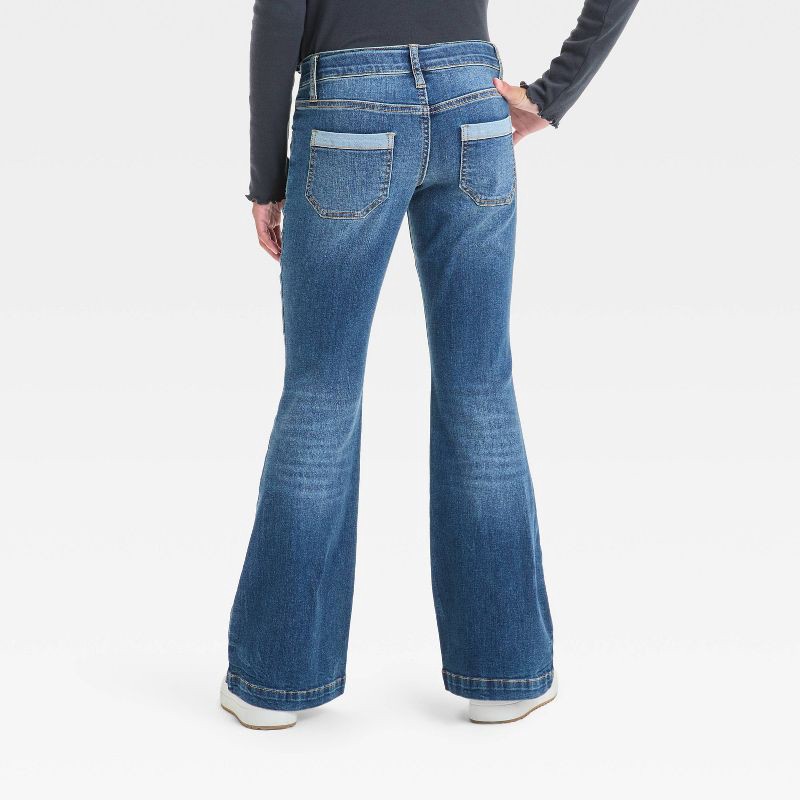 slide 2 of 3, Girls' Low-Rise Flare Jeans - art class™ Medium Wash 14: Cotton Blend, Adjustable Waistband, Stretch Denim, 26" Inseam, 1 ct