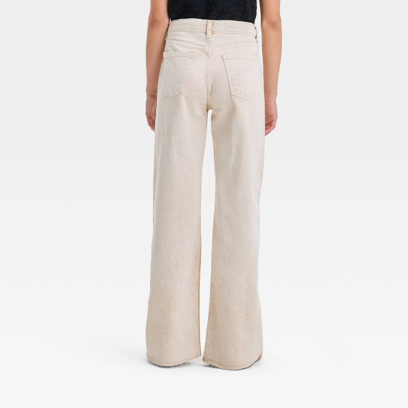 slide 2 of 3, Girls' Mid-Rise Wide Leg Carpenter Jeans - art class™ Beige 7: Loose Fit, Denim, Raw Edge Hem, Stretch Fabric, 1 ct