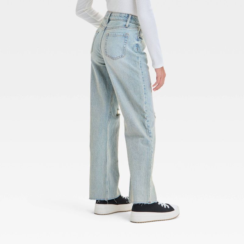 slide 2 of 6, Girls' High-Rise Wide Leg Baggy Jeans - art class™ Light Wash 6: Adjustable Waistband, Stretch Denim, 1 ct
