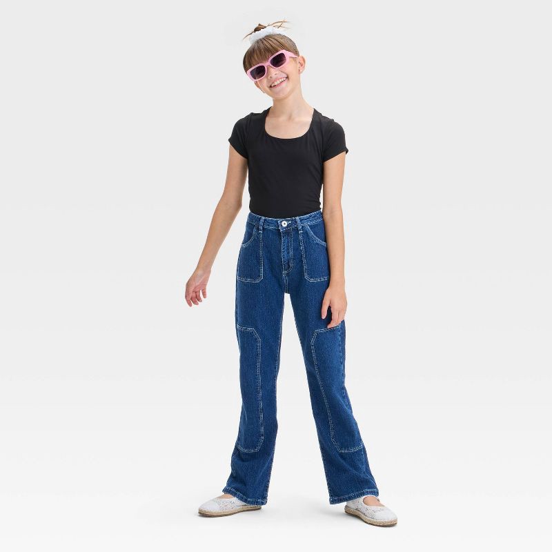 slide 3 of 3, Girls' High Rise Baggy Jeans - art class™ Blue 16: Loose Fit, Denim, Relaxed Leg, Front & Back Pockets, Belt Loops, 1 ct