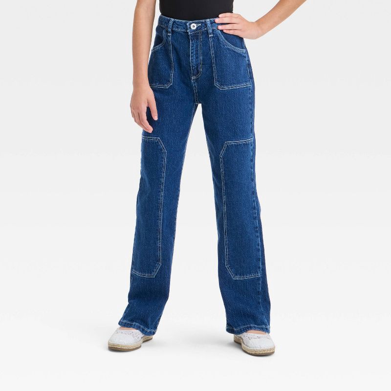 slide 1 of 3, Girls' High Rise Baggy Jeans - art class™ Blue 16: Loose Fit, Denim, Relaxed Leg, Front & Back Pockets, Belt Loops, 1 ct