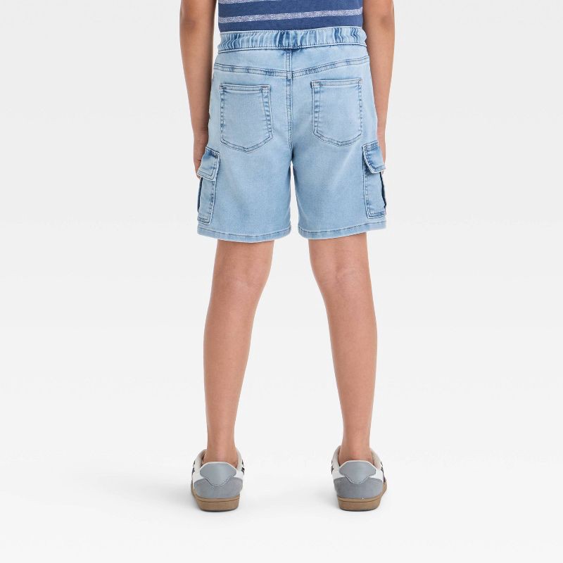 slide 2 of 3, Boys' 'At the Knee' Pull-On Cargo Denim Shorts - Cat & Jack™ Light Wash L: Cotton, Midweight, Relaxed Fit, Elastic Waistband, 1 ct