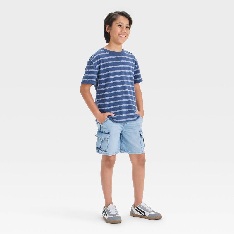 slide 3 of 3, Boys' 'At the Knee' Pull-On Cargo Denim Shorts - Cat & Jack™ Light Wash L: Cotton, Midweight, Relaxed Fit, Elastic Waistband, 1 ct