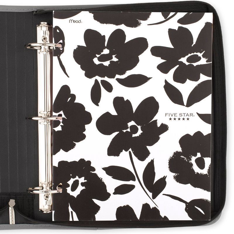 slide 3 of 6, Five Star Fashion 4 Pocket Paper Folder Black and White Floral, School Supplies, 1 ct