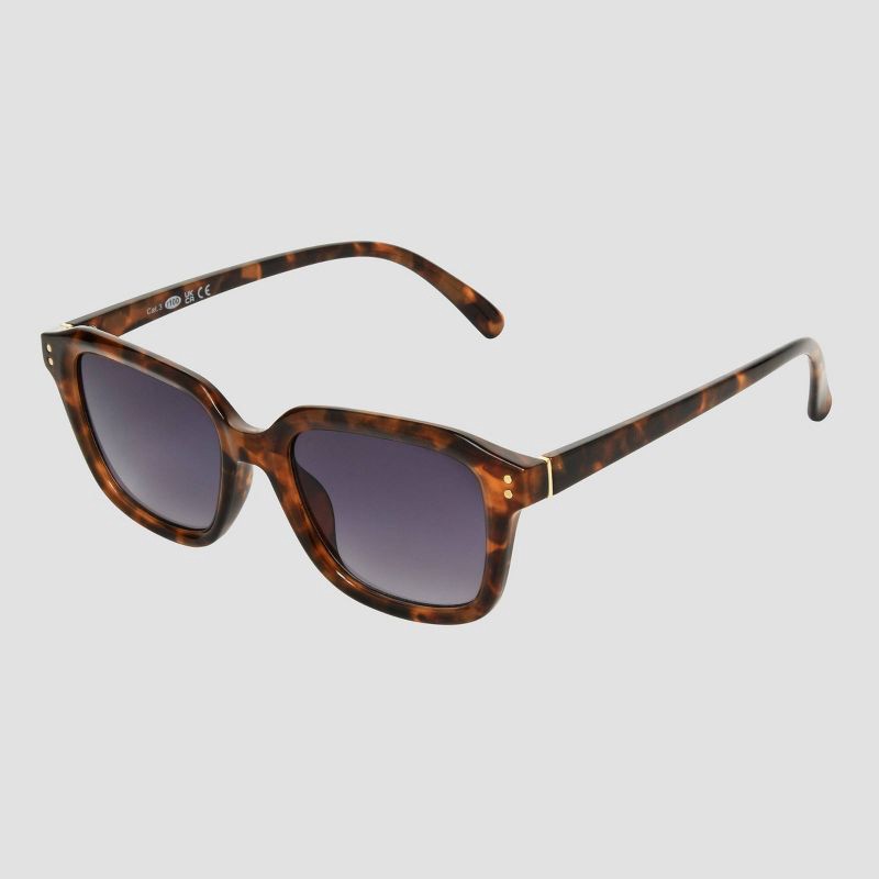 slide 3 of 3, Women's Shiny Plastic Square Sunglasses with Gradient Lenses - Universal Thread™ Tortoise Brown: Scratch-Resistant, UV Protection, 1 ct