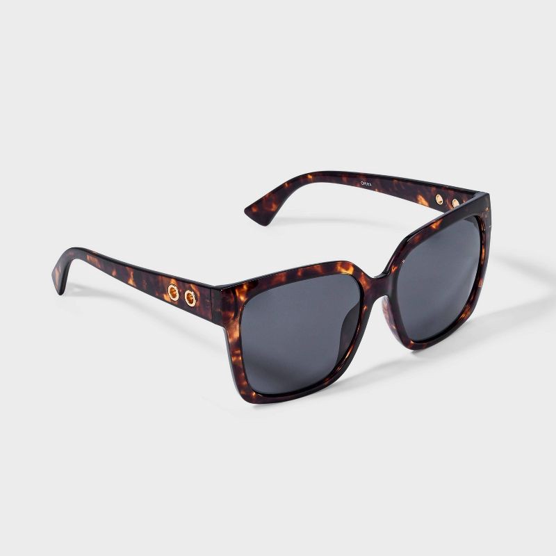slide 2 of 4, Women's Shiny Plastic Square Sunglasses - Universal Thread™ Tortoise Brown: Scratch-Resistant, UV Protection, 1 ct