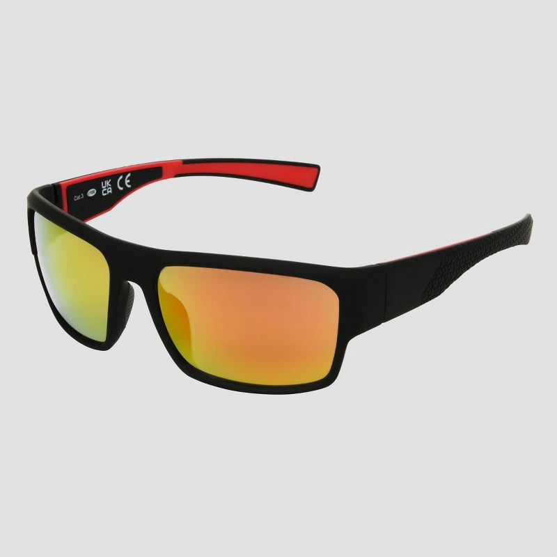 slide 3 of 4, Men's Rubberized Plastic Wrap Sport Sunglasses - All In Motion™ Black: Scratch-Resistant, UV Protection, 1 ct