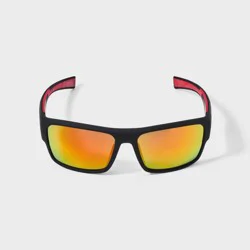 Men's Rubberized Plastic Wrap Sport Sunglasses - All In Motion™ Black: Scratch-Resistant, UV Protection