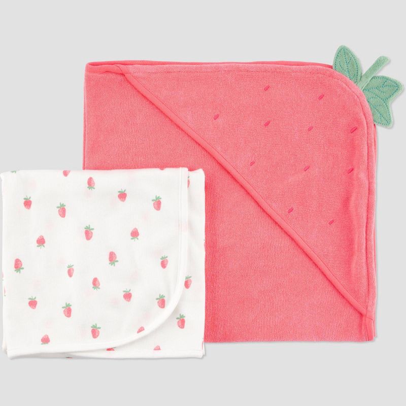 slide 1 of 4, Carter's Just One You®️ Baby Strawberry 2pk Towel - Pink: Hooded Terry Cotton & Polyester, 29"x29", 2 ct