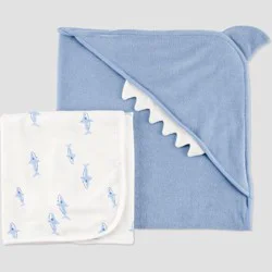 Carter's Just One You®️ Baby 2pk Shark Towel - Blue: Cotton Polyester Hooded Towels, Animal Theme, 29"x29"