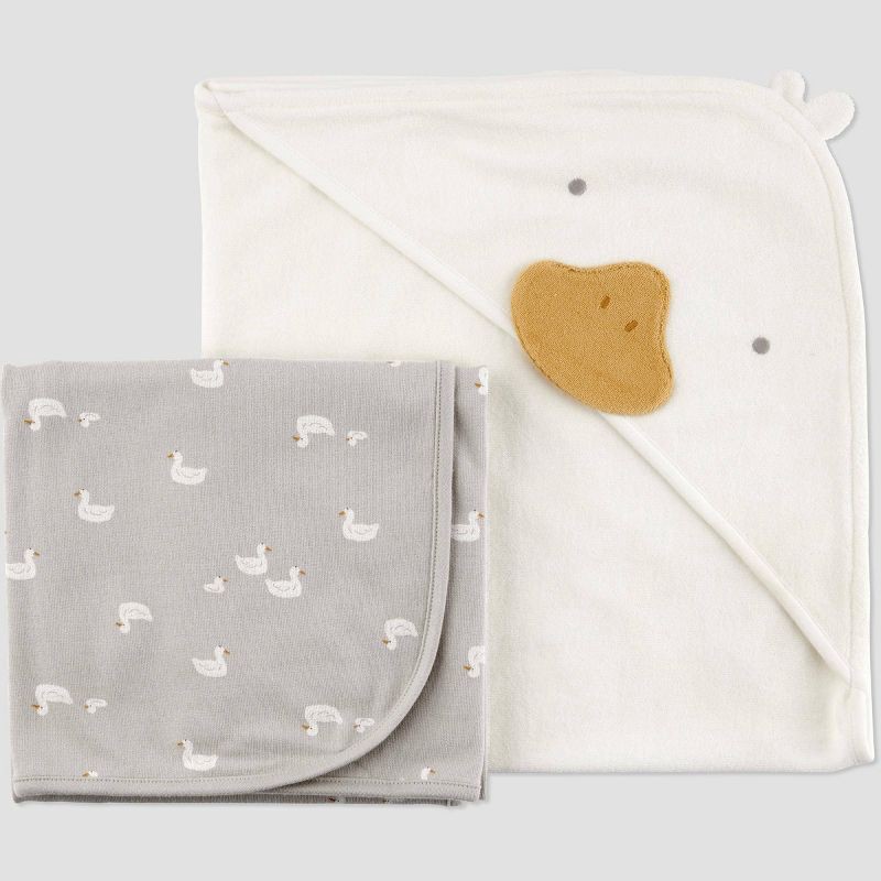 slide 1 of 4, Carter's Just One You®️ Baby 2pk Duck Towel - Gray/White: Hooded Terry Towels, Cotton & Polyester, Animal Print, 29"x29", 2 ct
