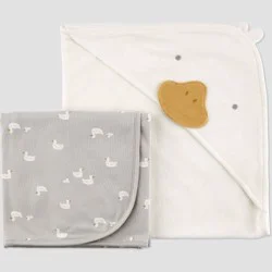 Carter's Just One You®️ Baby 2pk Duck Towel - Gray/White: Hooded Terry Towels, Cotton & Polyester, Animal Print, 29"x29"