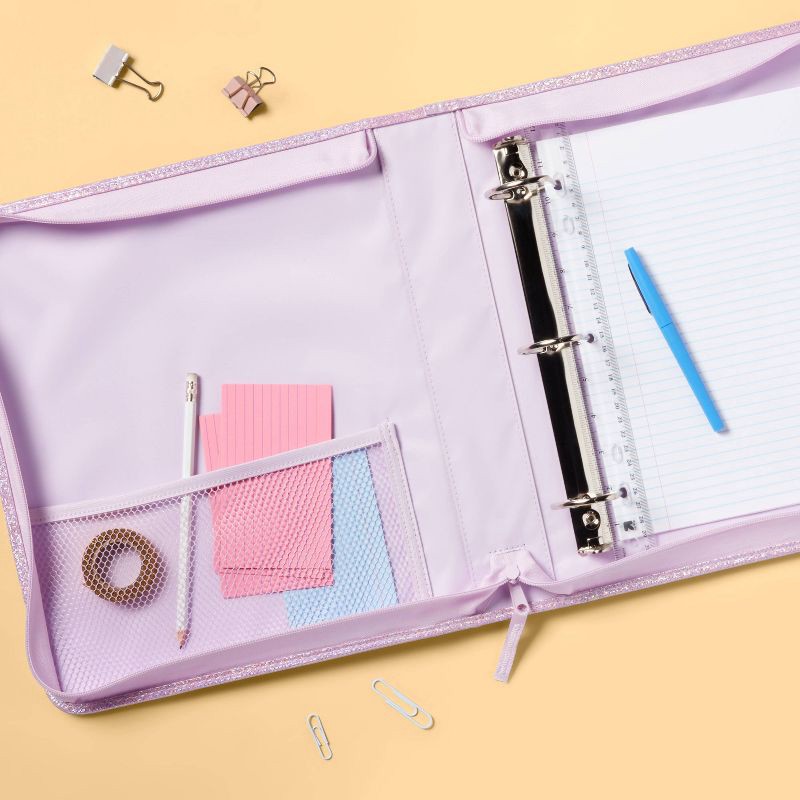 slide 2 of 3, 2" Fashion Zip Binder Glitter Purple - up&up™, 1 ct