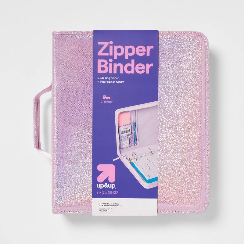 slide 1 of 3, 2" Fashion Zip Binder Glitter Purple - up&up™, 1 ct