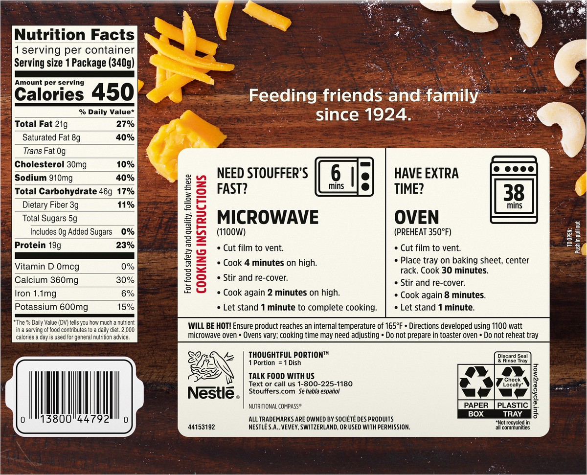 slide 6 of 9, Stouffer's Macaroni and Cheese with Broccoli Frozen Meal, 12 oz