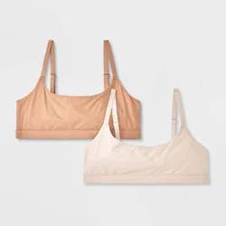 Girls' 2pk Fits All Scoop Bra - art class™ Beige/Tan M: Lightly Lined, Crisscross Back, Racerback Style