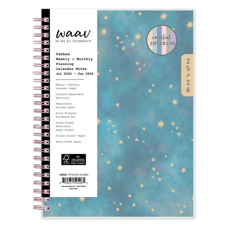 slide 3 of 14, WAAV 5.875"x8.625" Wirebound 2025-2026 Weekly/Monthly Planner Frosted Callisto, 1 ct