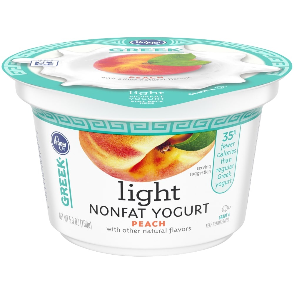 slide 1 of 1, Kroger Greek Light Peach Nonfat Yogurt, 5.3 oz